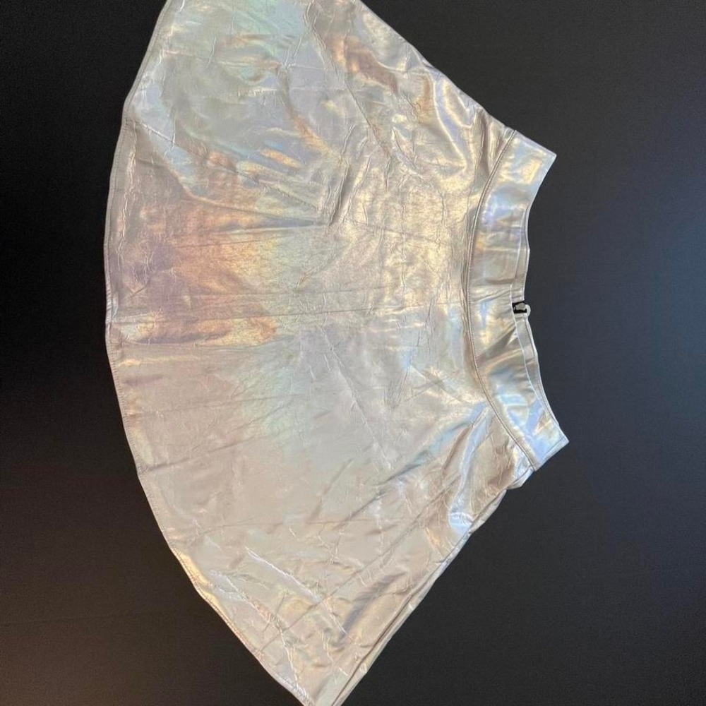 Silver metallic holographic mini skirt with pockets